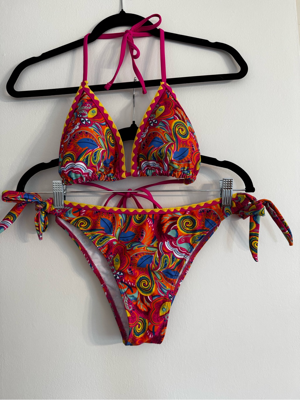 Bright Pink Paisley Tie-Side Bikini Swim Set